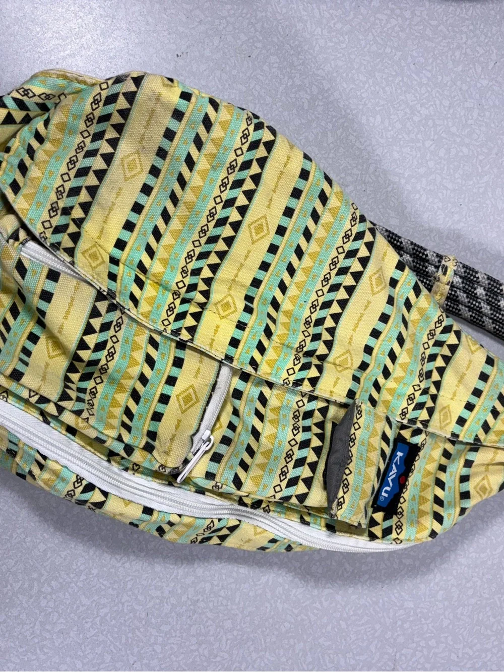 Kavu Yellow Aztec-Pattern Crossbody Sling Bag with Mint Accents